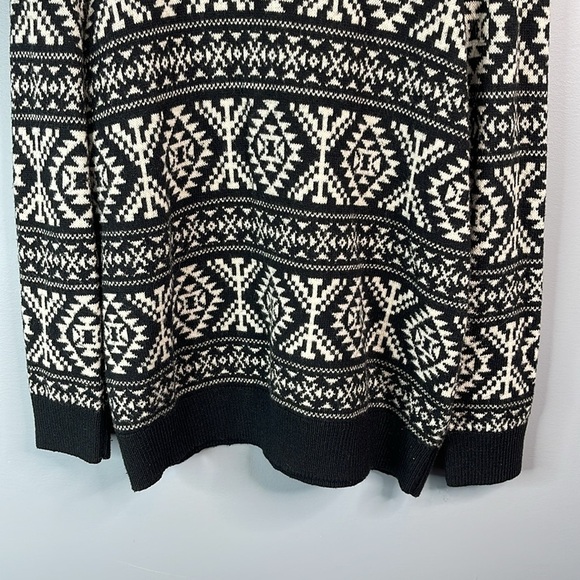 H&M 90s Vibe Wool Blend Nordic Pattern Knit Sweater Black White Round Neck L - Picture 5 of 10